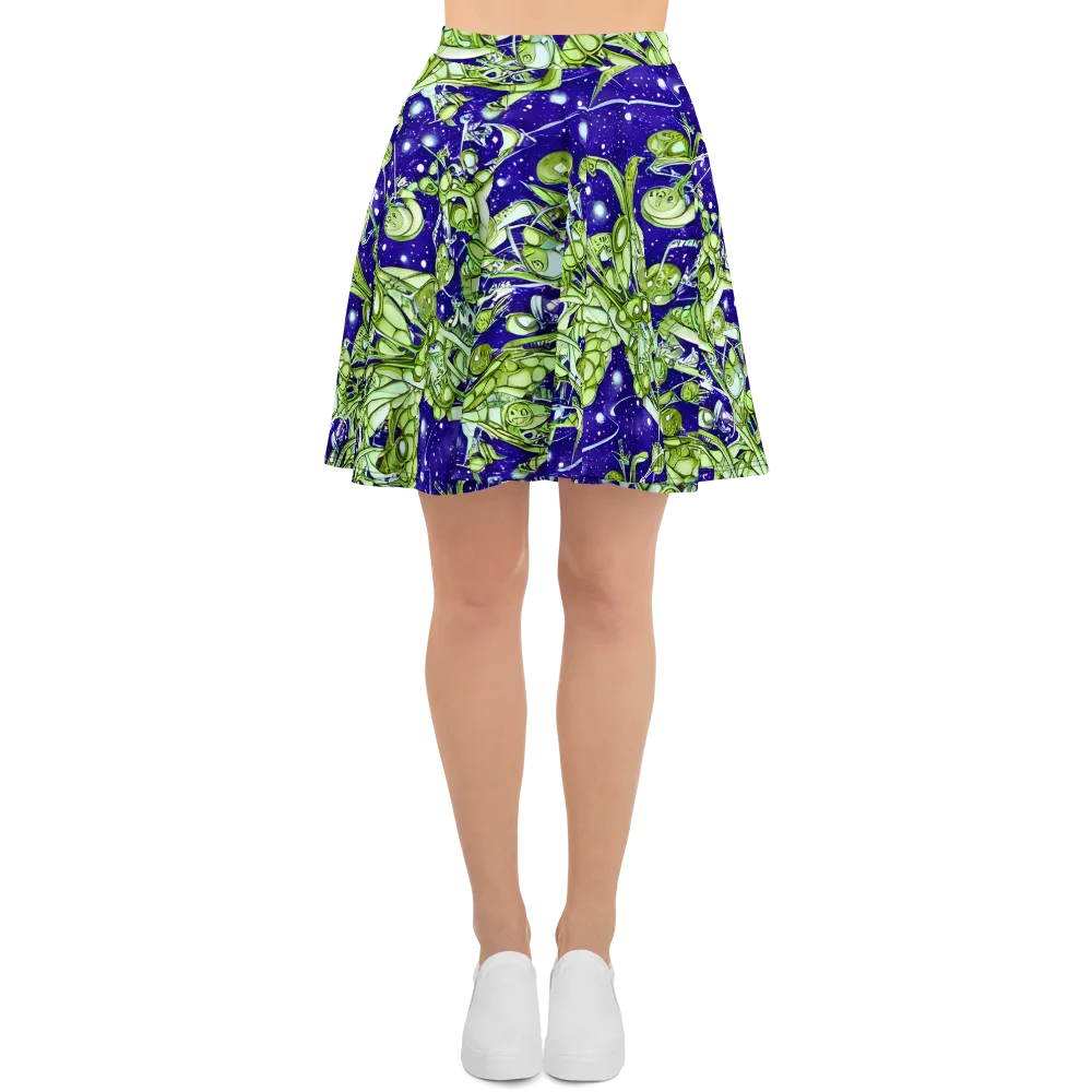 Galactic Greenery on Skater Skirt — Front