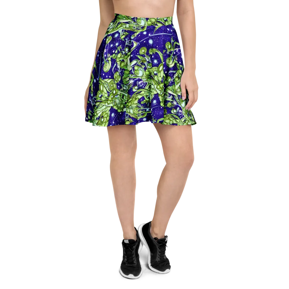 Galactic Greenery on Skater Skirt — Front