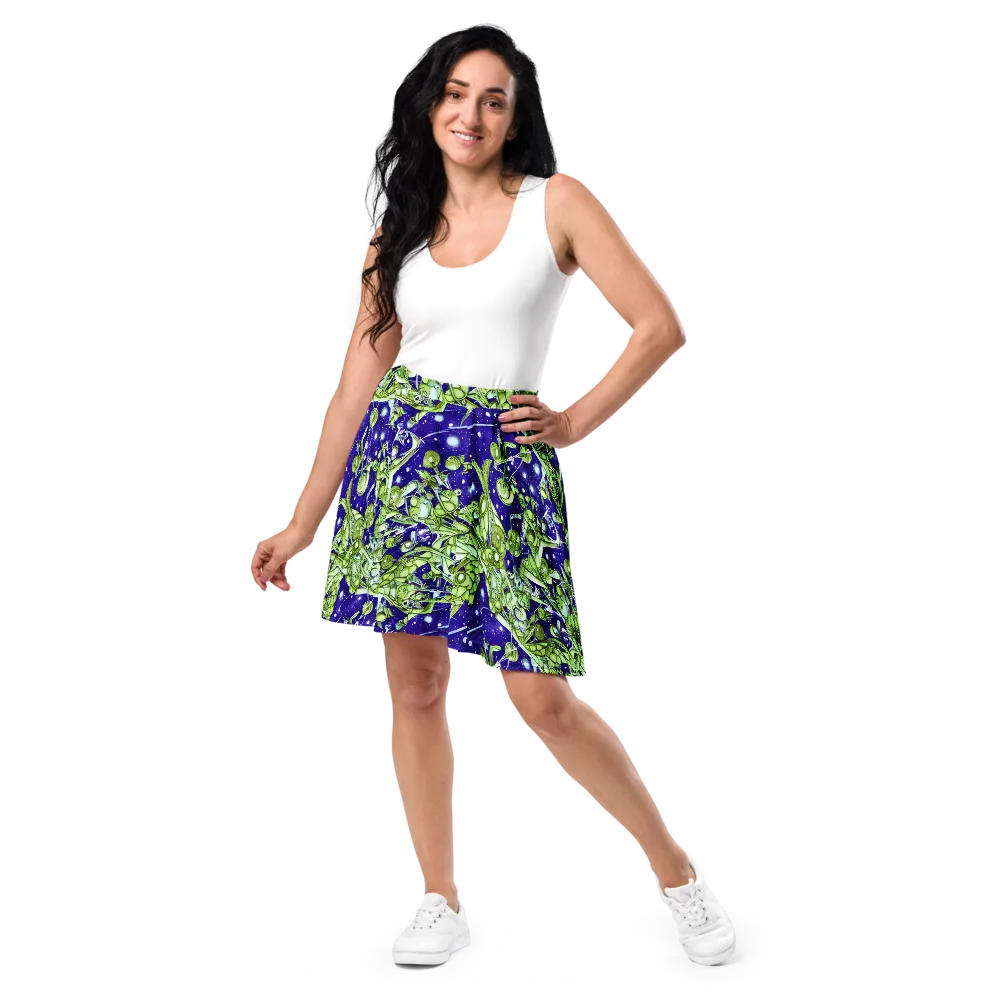 Galactic Greenery on Skater Skirt — Front
