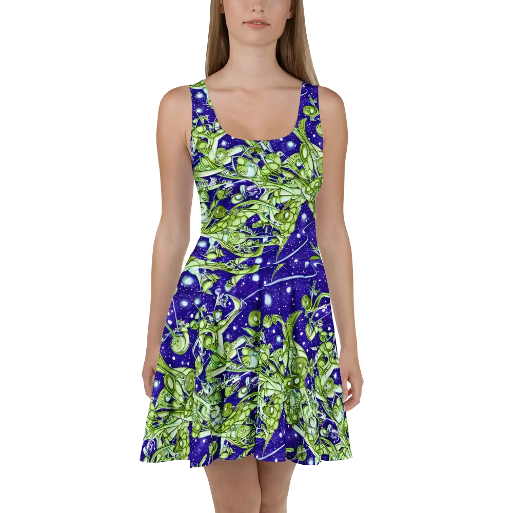 Galactic Greenery on Skater Dress — Front