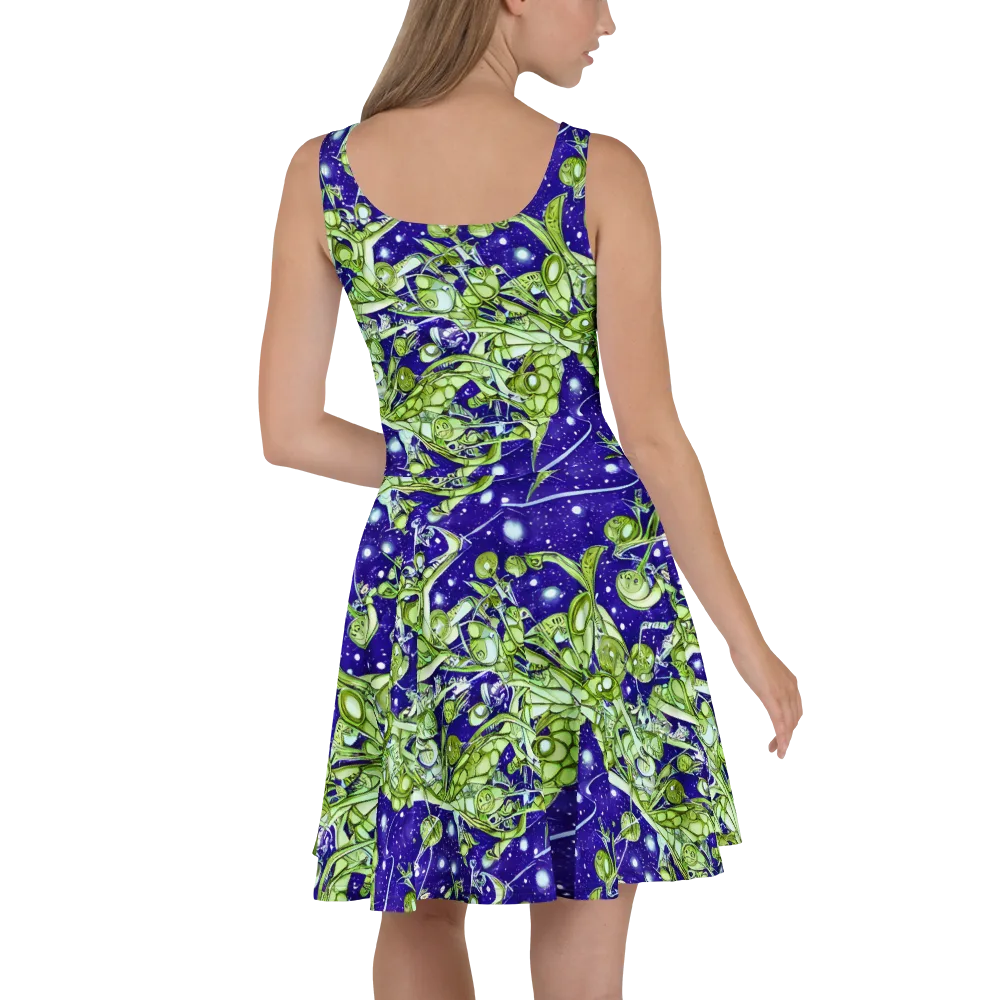 Galactic Greenery on Skater Dress — Back