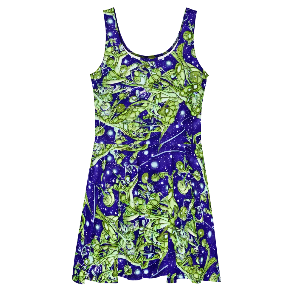 Galactic Greenery on Skater Dress — Front