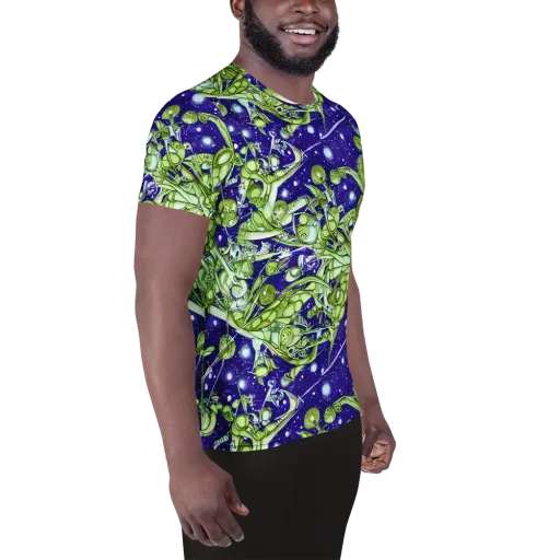 Galactic Greenery on a Men's Athletic T-Shirt