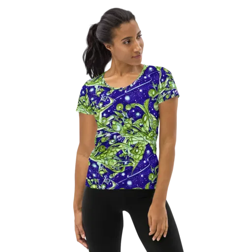 Galactic Greenery on a Women's Athletic T-Shirt