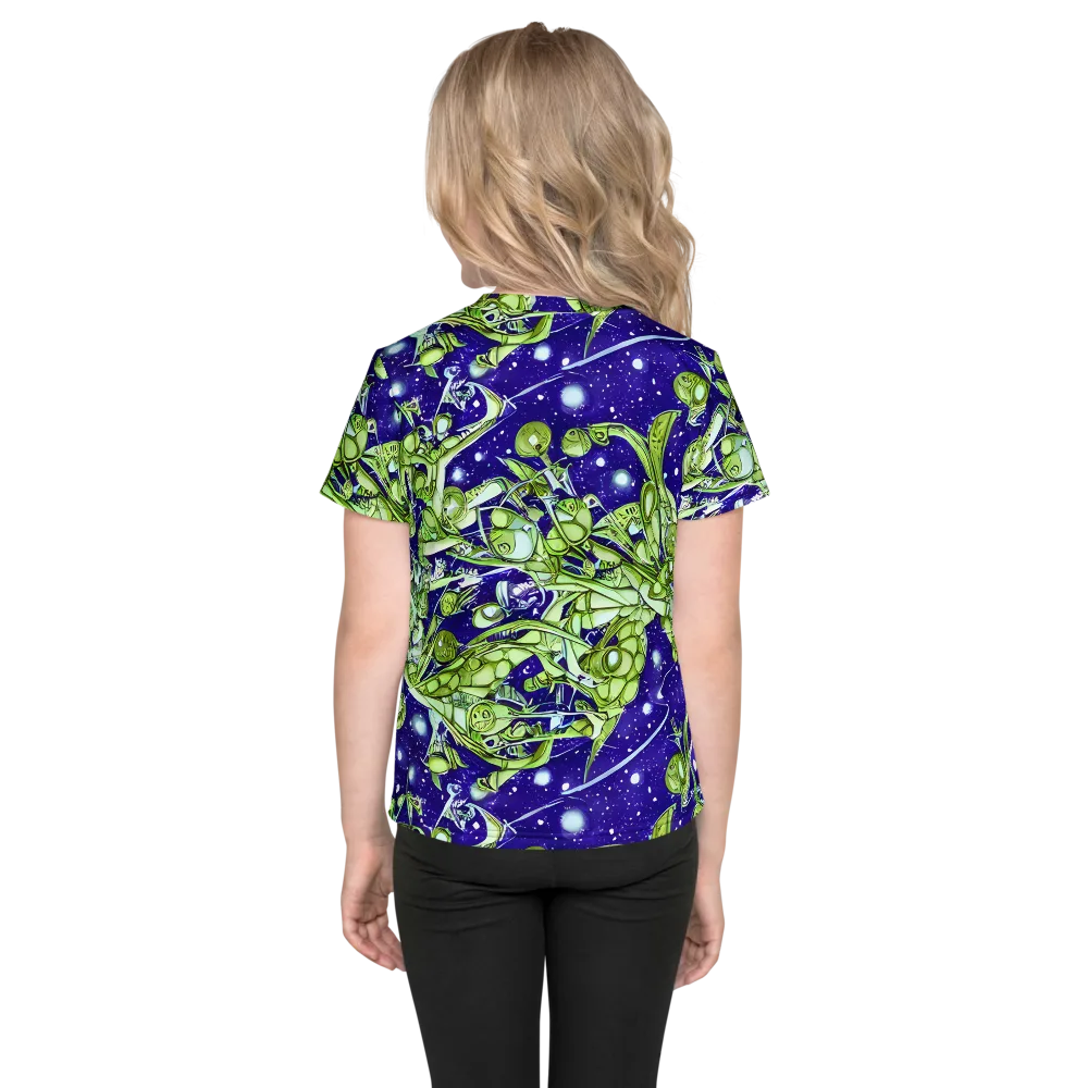 Galactic Greenery on Kids Crew Neck T-Shirt — Back