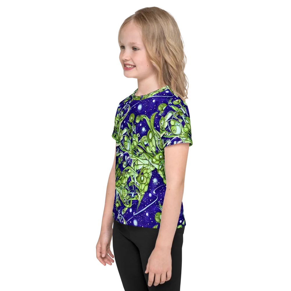 Galactic Greenery on Kids Crew Neck T-Shirt — Left