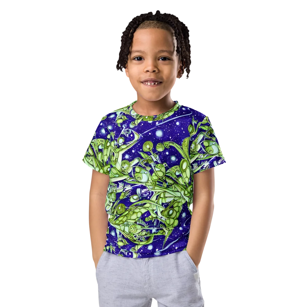 Galactic Greenery on Kids Crew Neck T-Shirt — Front