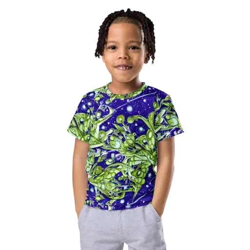 Galactic Greenery on a Kids Crew Neck T-Shirt