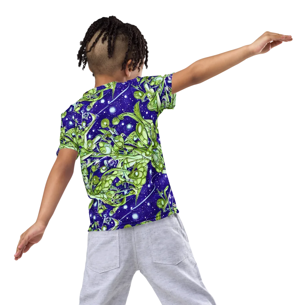 Galactic Greenery on Kids Crew Neck T-Shirt — Back