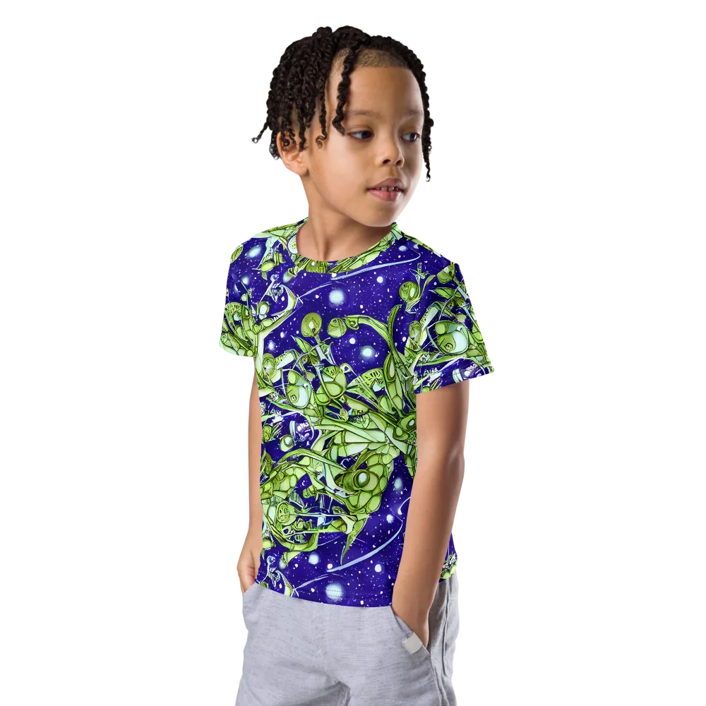 Galactic Greenery on Kids Crew Neck T-Shirt — Left Front