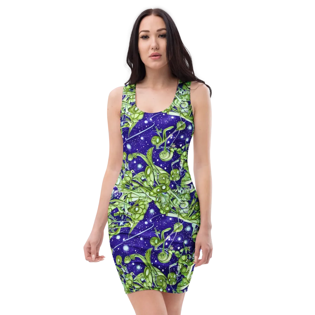 Galactic Greenery on Bodycon Dress — Front