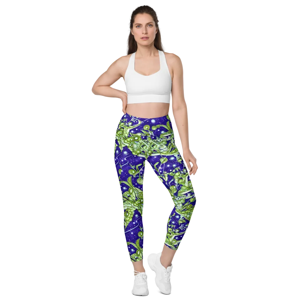 Galactic Greenery on Leggings with Pockets — Front
