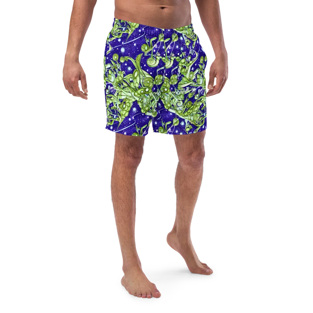 Galactic Greenery on Swim Trunks — Front
