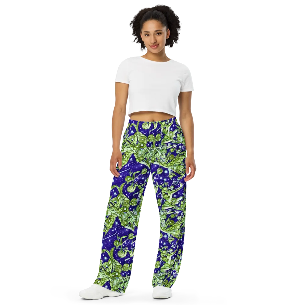 Galactic Greenery on Wide-Leg Pants — Front