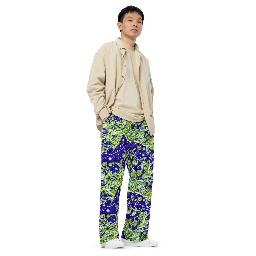 Galactic Greenery on Wide-Leg Pants — Right Front