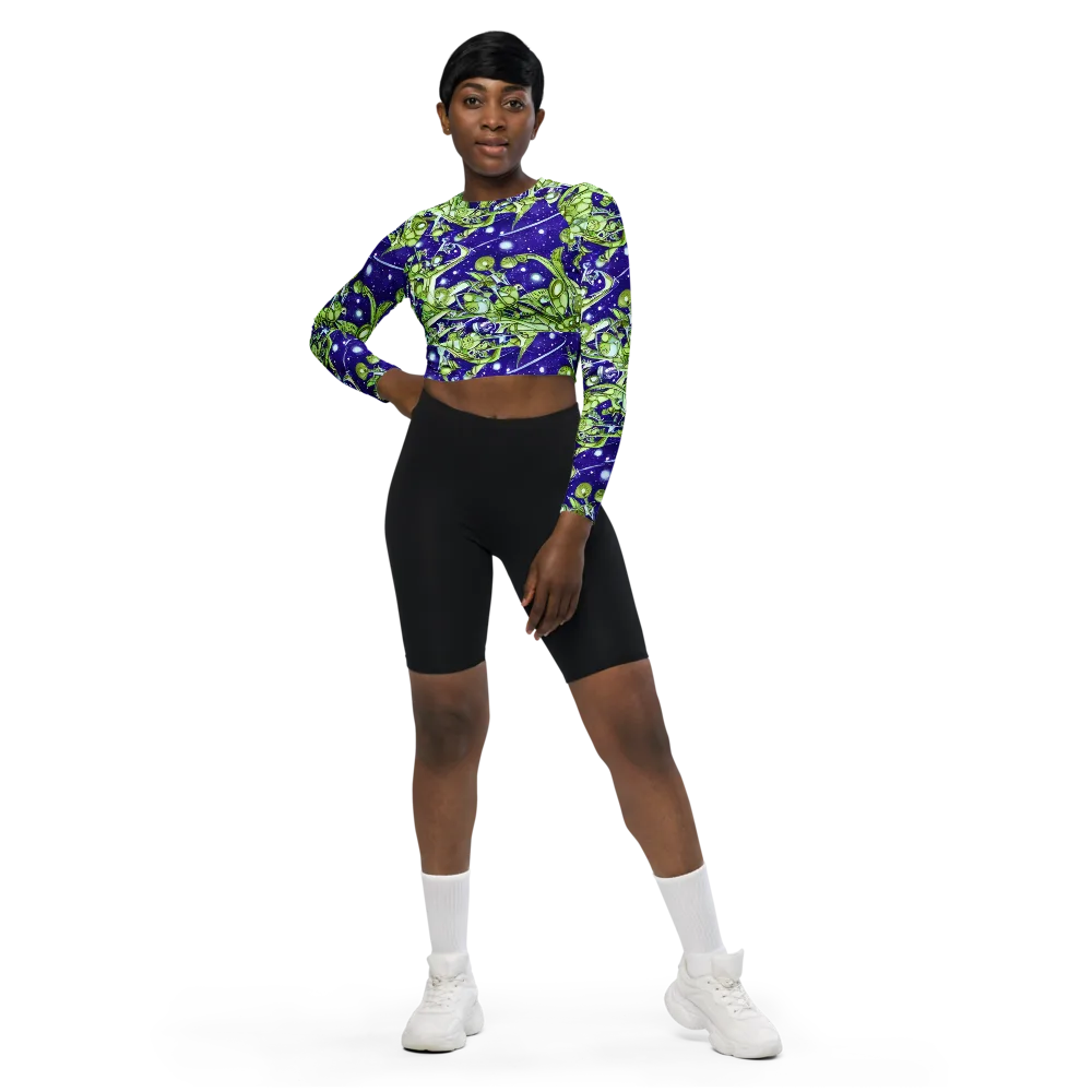 Galactic Greenery on Long Sleeve Crop Top — Front