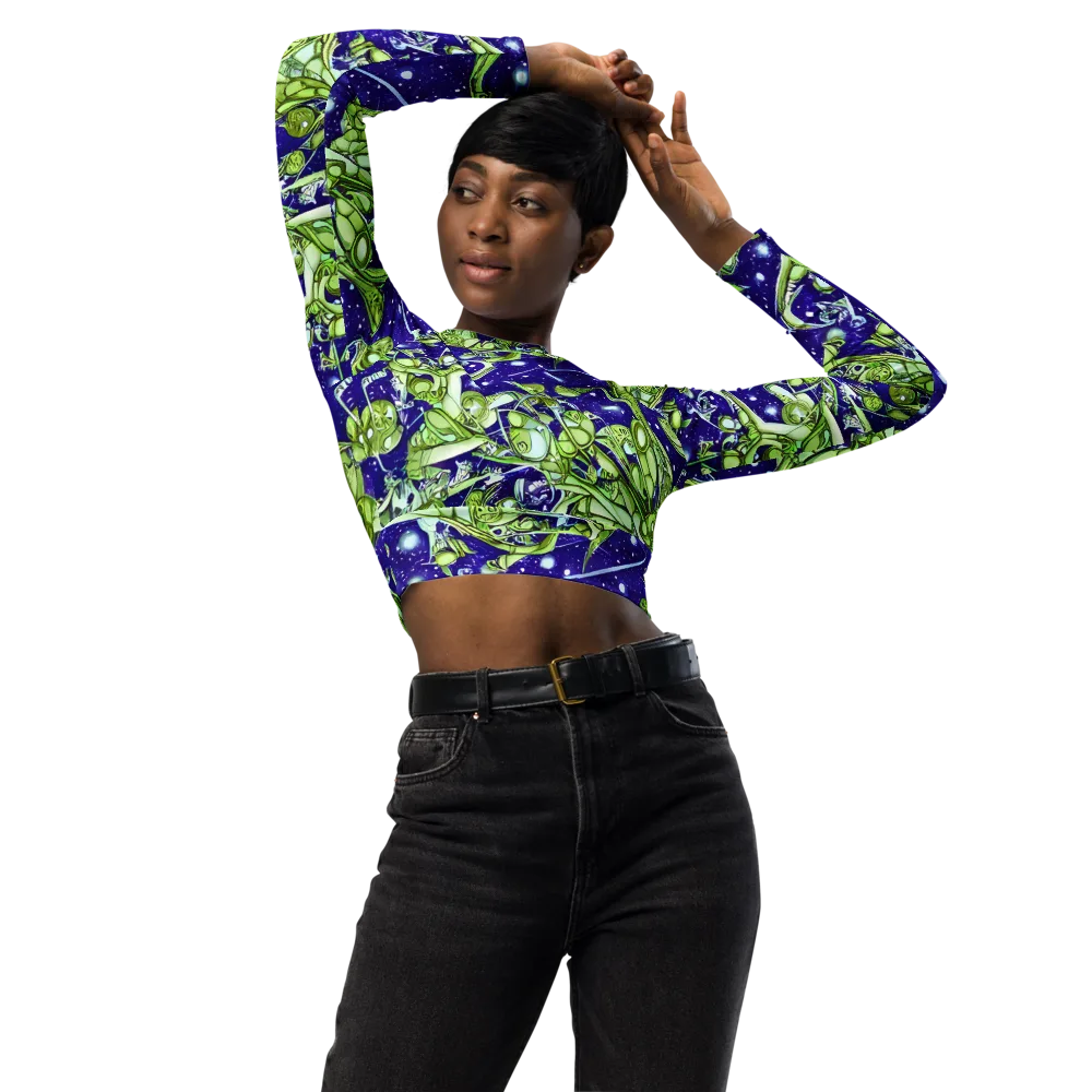Galactic Greenery on Long Sleeve Crop Top — Front