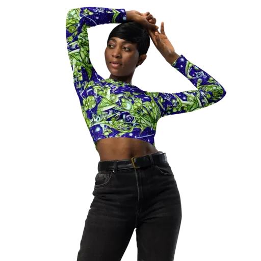 Galactic Greenery on a Long Sleeve Crop Top