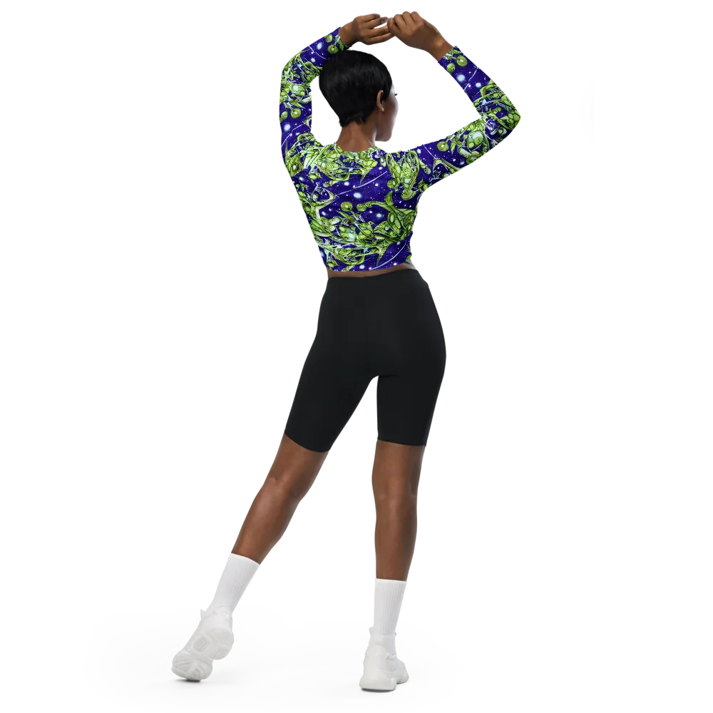 Galactic Greenery on Long Sleeve Crop Top — Back