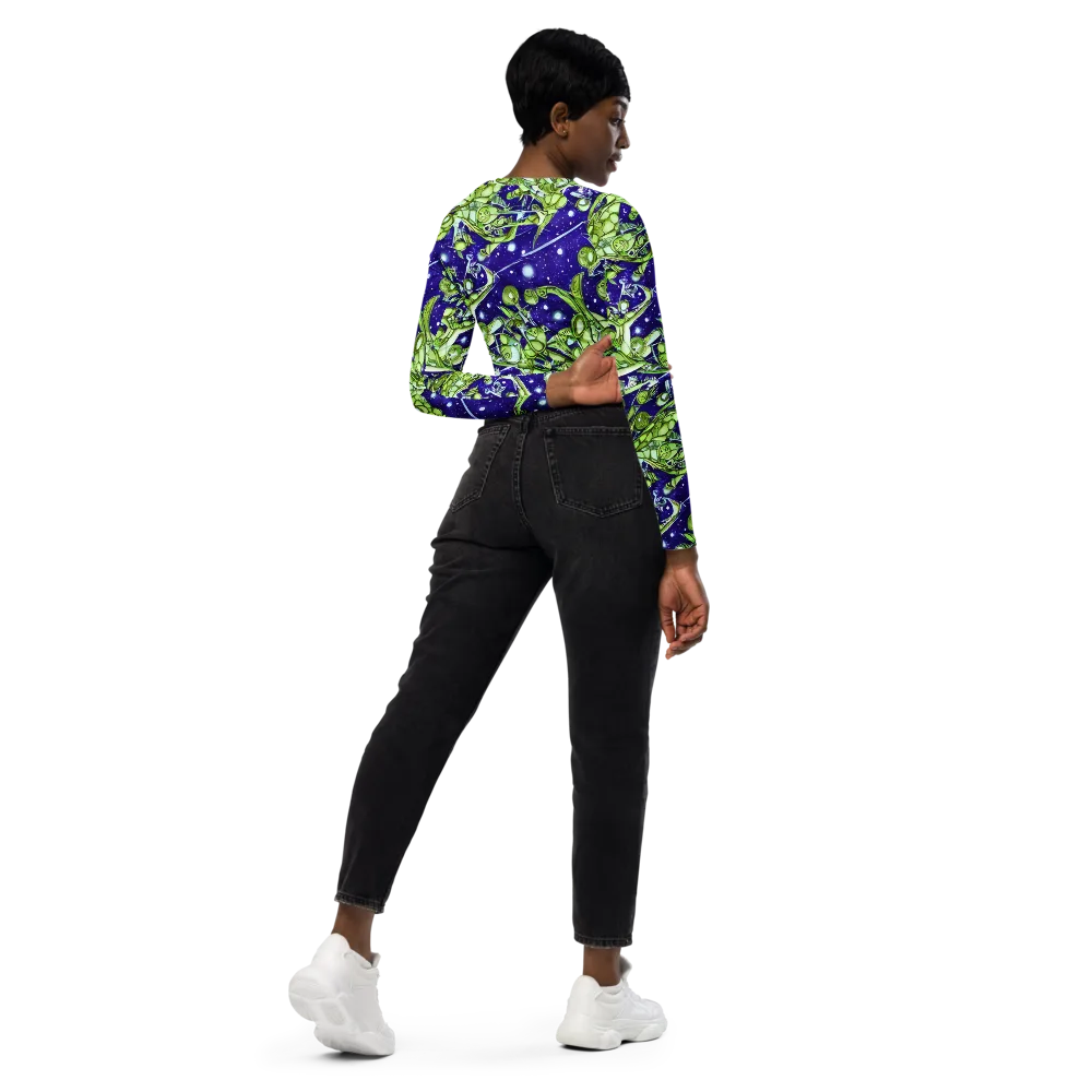 Galactic Greenery on Long Sleeve Crop Top — Right Back