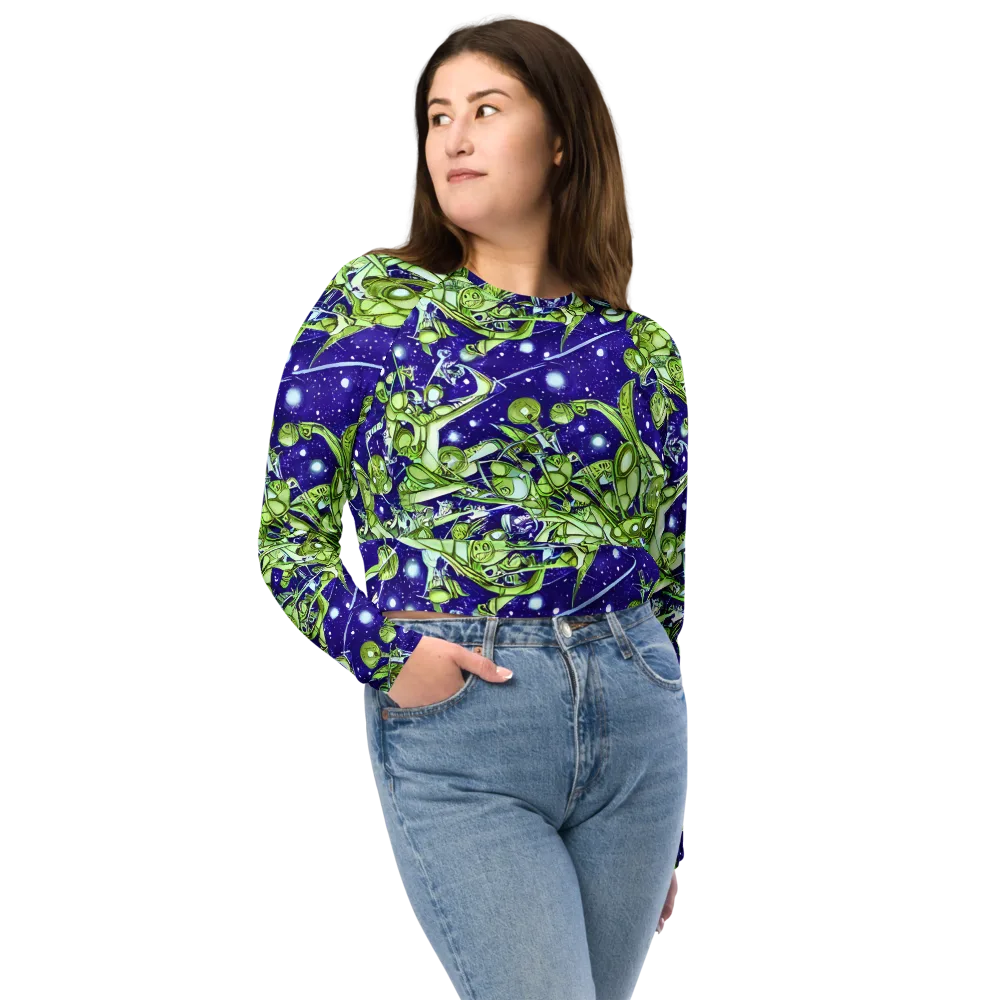 Galactic Greenery on Long Sleeve Crop Top — Front