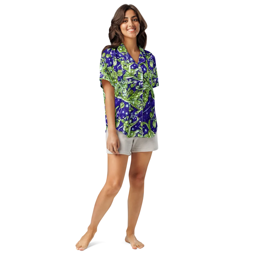 Galactic Greenery on Women's Short Sleeve Pajama Top — Front