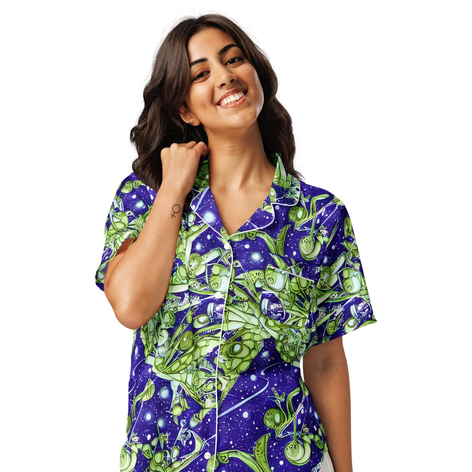 Galactic Greenery on Women's Short Sleeve Pajama Top — Front