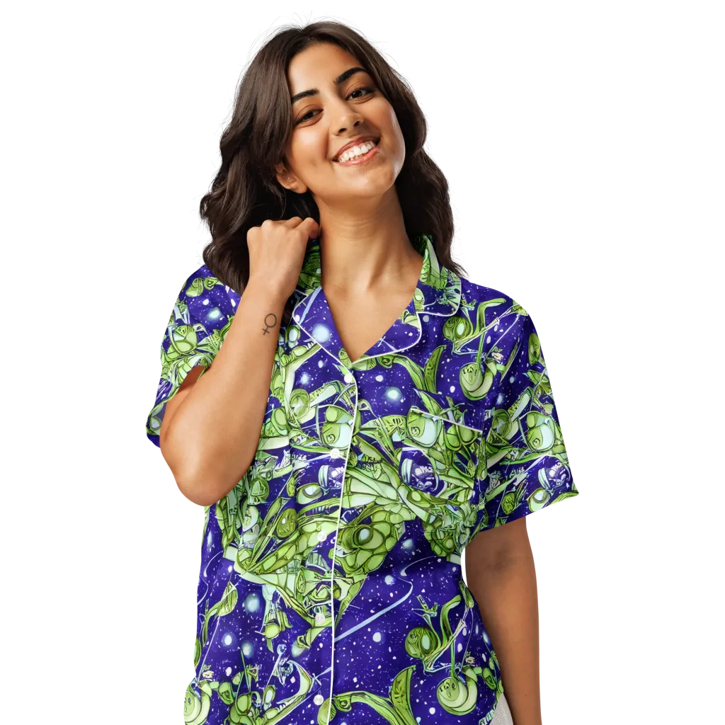 Galactic Greenery on Women's Short Sleeve Pajama Top — Front