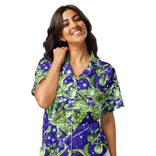 Galactic Greenery on a Women's Short Sleeve Pajama Top