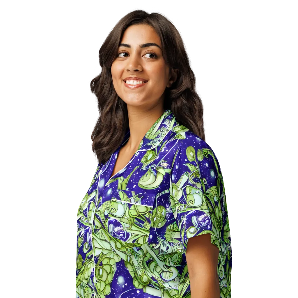 Galactic Greenery on Women's Short Sleeve Pajama Top — Left Front