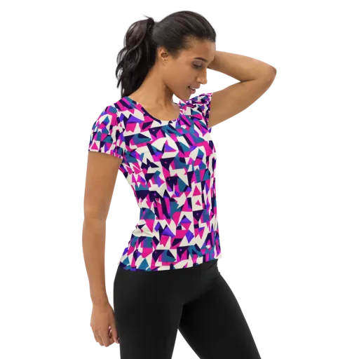 Ultraviolet Confetti on a Women's Athletic T-Shirt