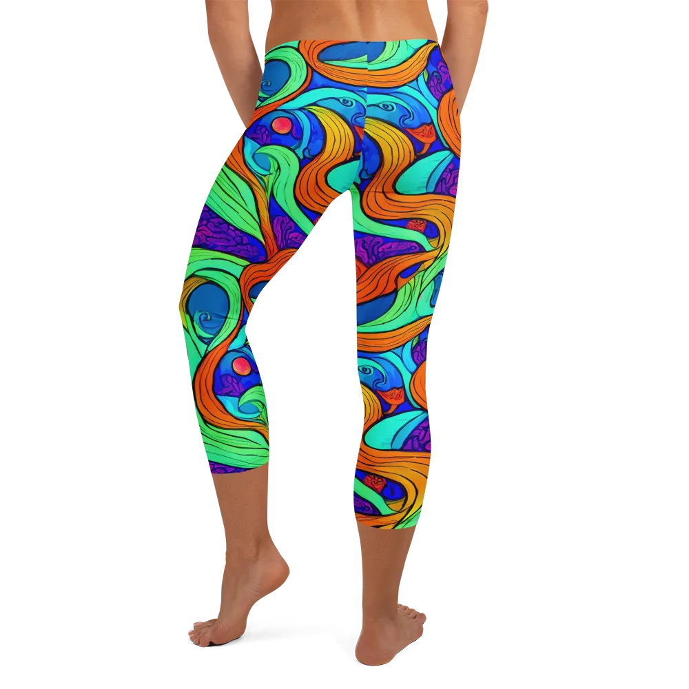 Limefire Waves on Capri Leggings — Back
