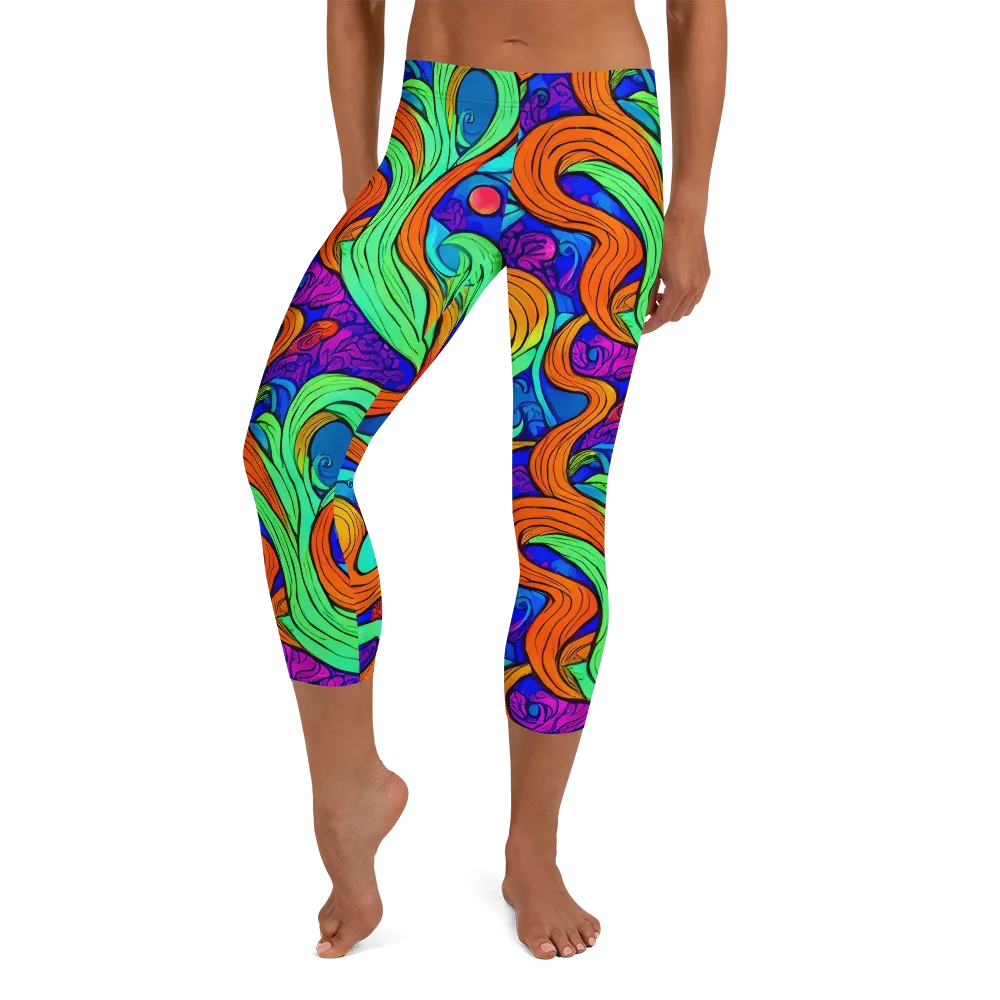 Limefire Waves on Capri Leggings — Front