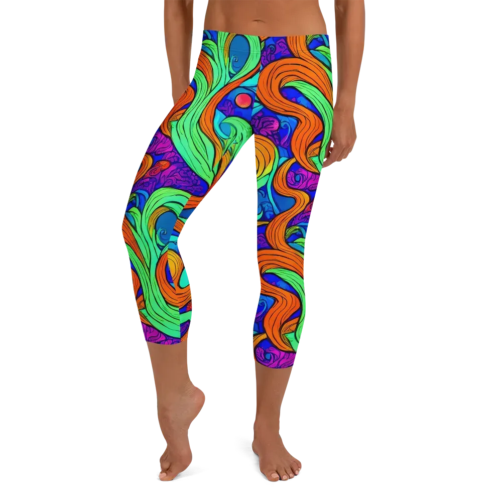 Limefire Waves on Capri Leggings — Front