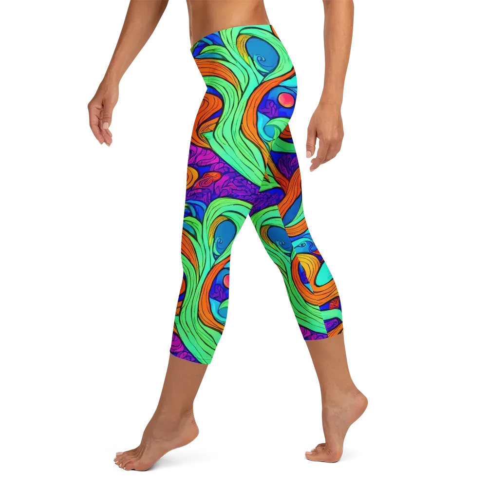 Limefire Waves on Capri Leggings — Left