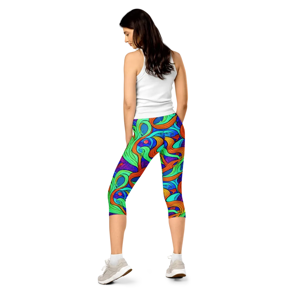 Limefire Waves on Capri Leggings — Back
