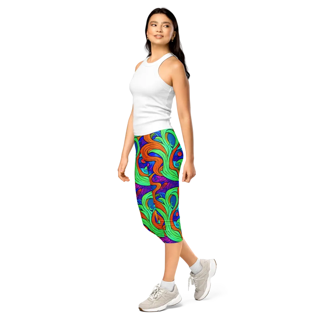 Limefire Waves on Capri Leggings — Left Front