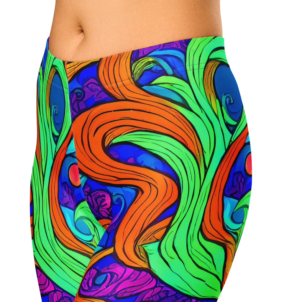 Limefire Waves on Capri Leggings — Zoomed-in