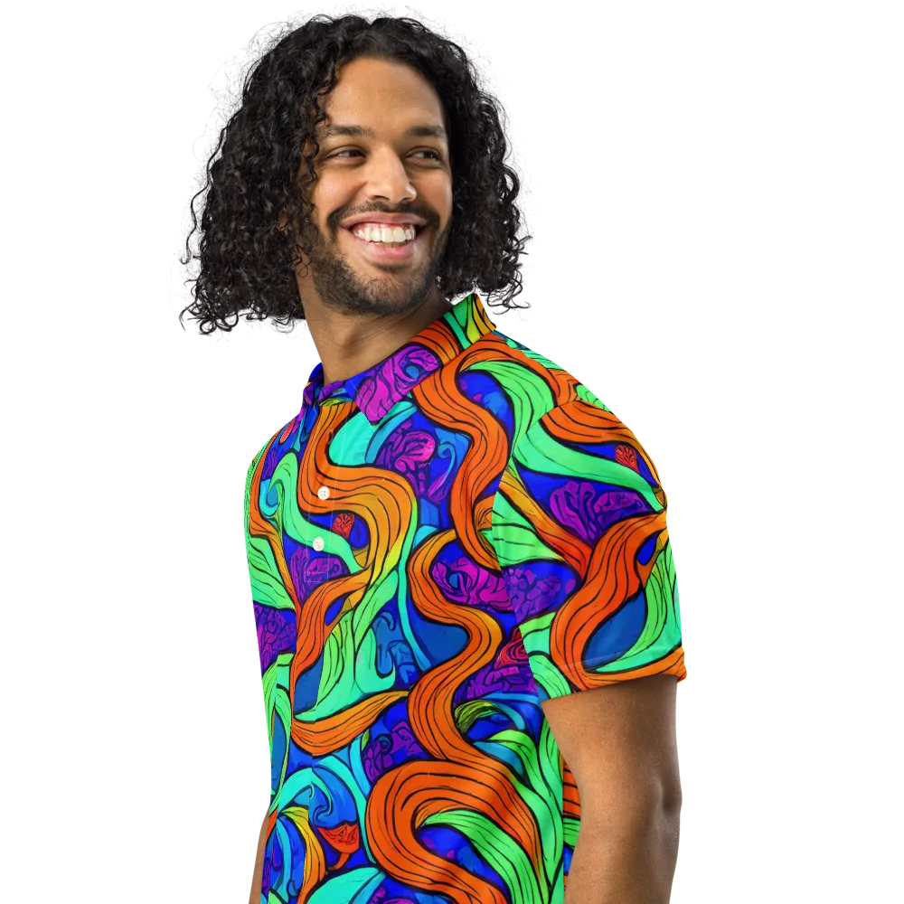 Limefire Waves on Men's Slim Fit Polo Shirt — Left Front