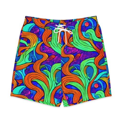 Limefire Waves on a Men's Board Shorts