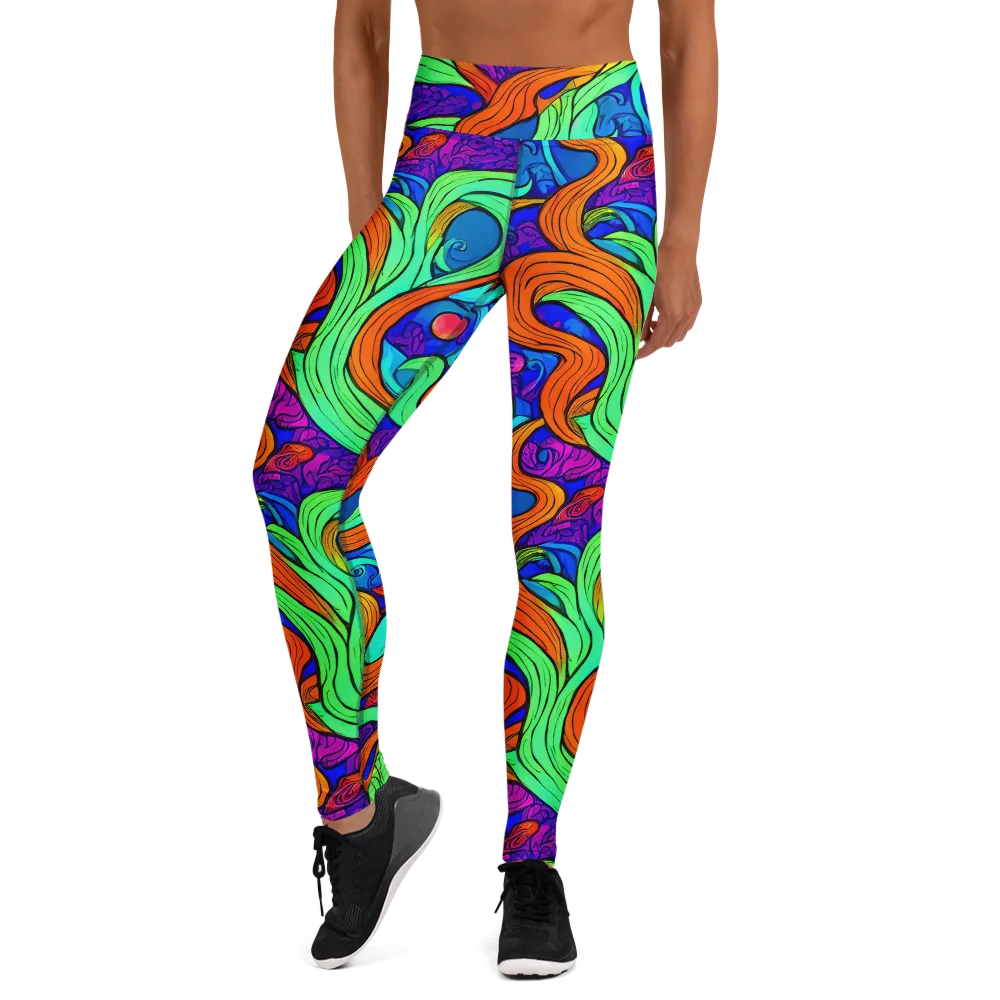 Limefire Waves on Yoga Leggings — Front