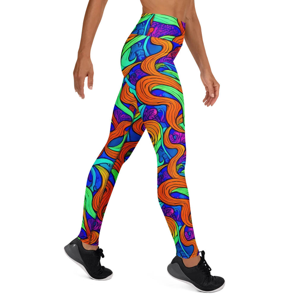 Limefire Waves on Yoga Leggings — Right