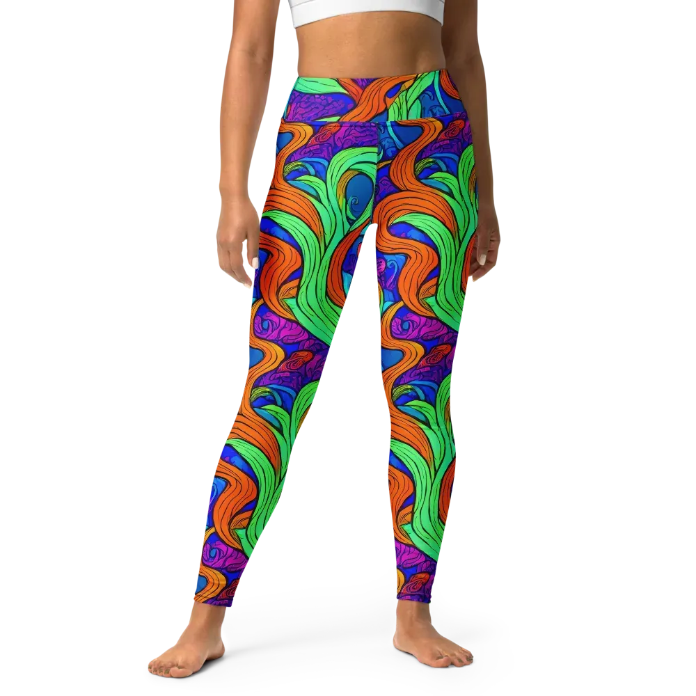 Limefire Waves on Yoga Leggings — Front