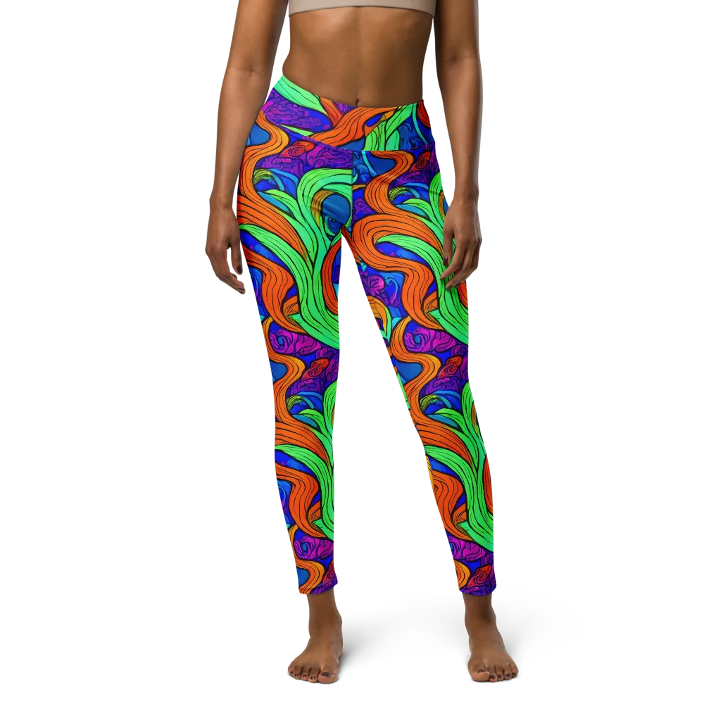 Limefire Waves on Yoga Leggings — Front