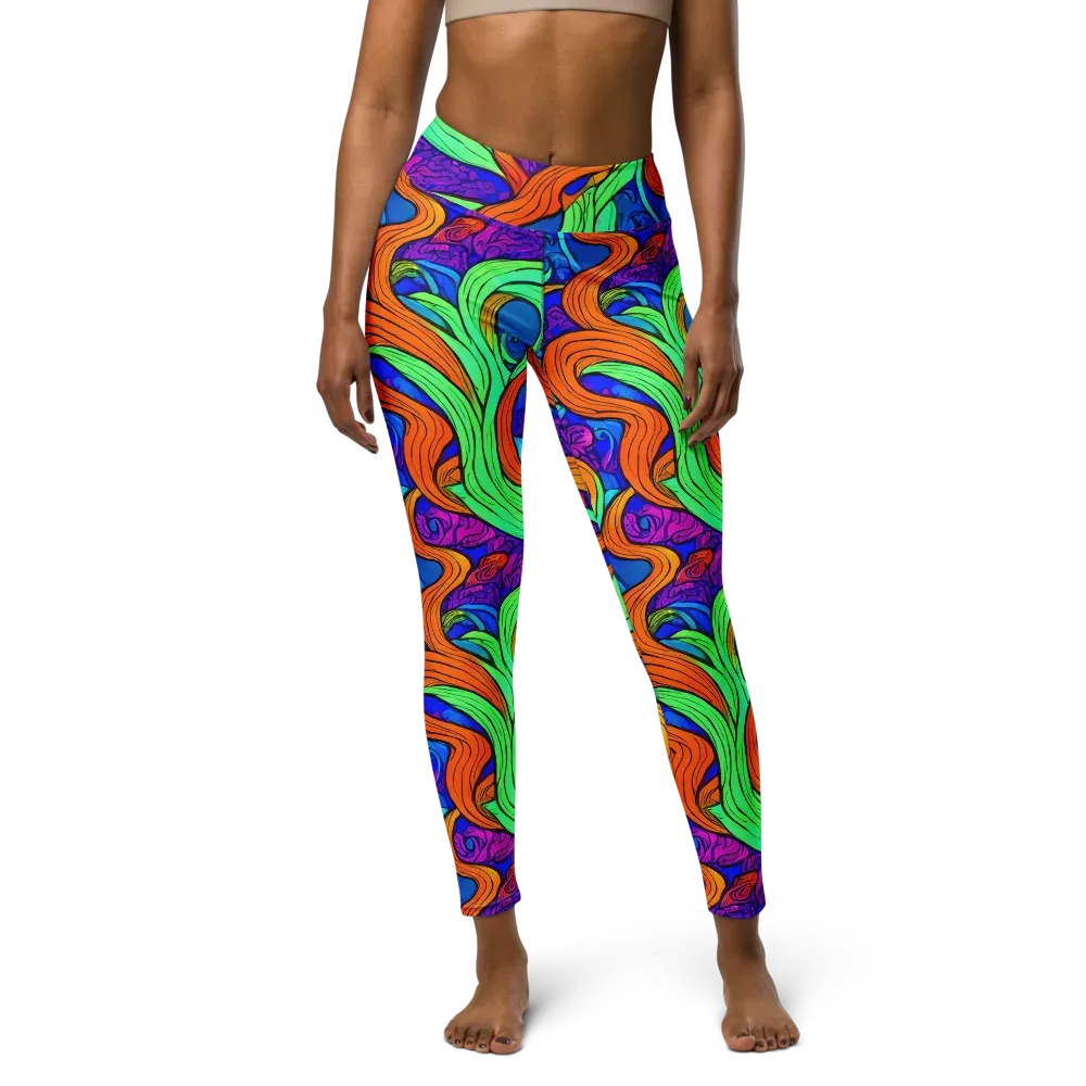 Limefire Waves on Yoga Leggings — Front