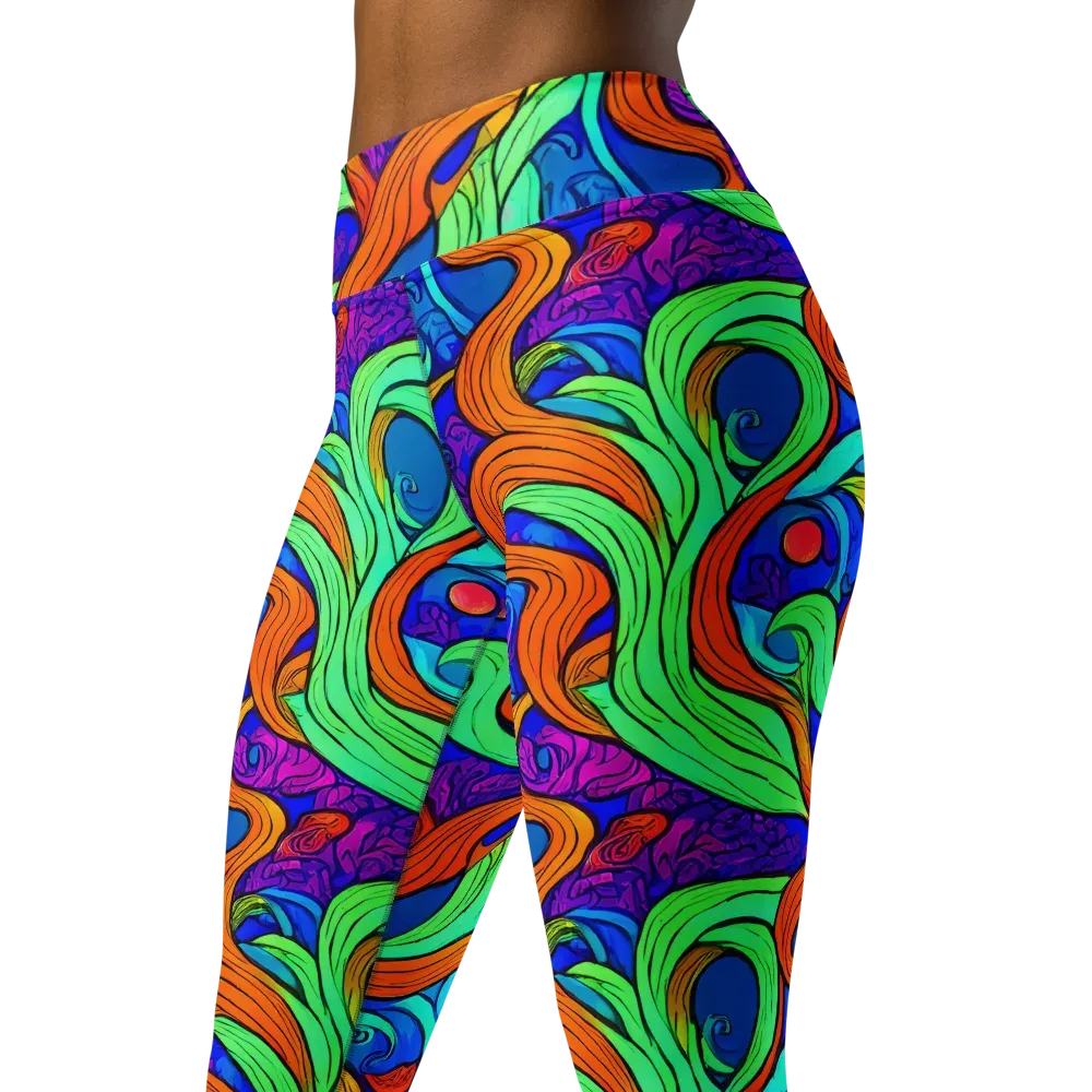 Limefire Waves on Yoga Leggings — Left Front