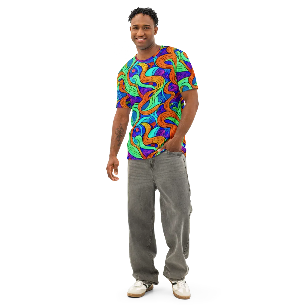 Limefire Waves on Men's Cotton Crew Neck T-Shirt — Front
