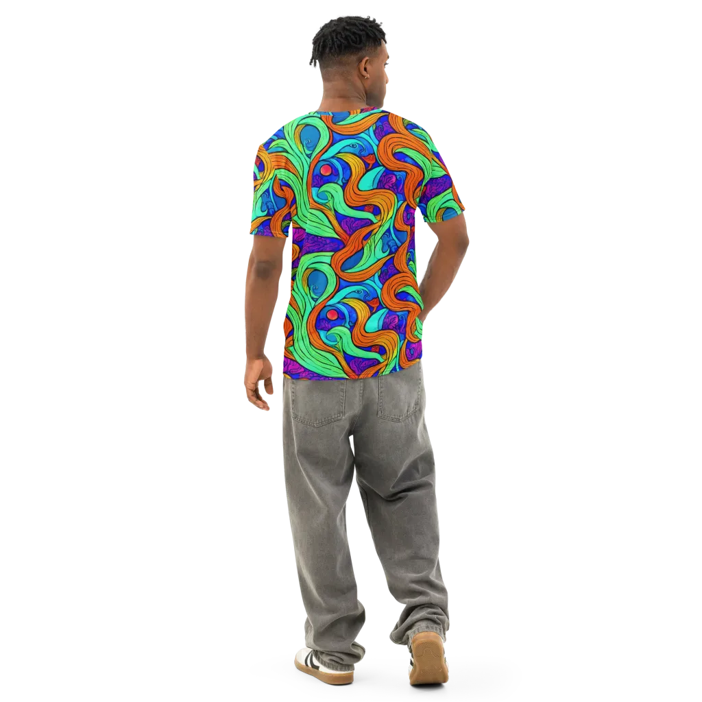 Limefire Waves on Men's Cotton Crew Neck T-Shirt — Back