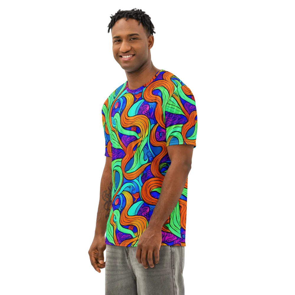 Limefire Waves on Men's Cotton Crew Neck T-Shirt — Left Front