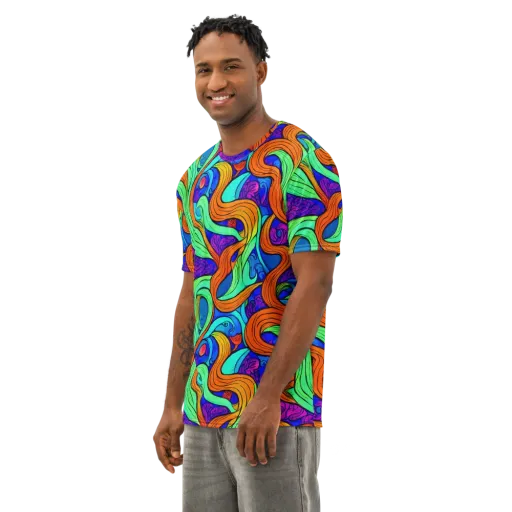 Limefire Waves on a Men's Cotton Crew Neck T-Shirt